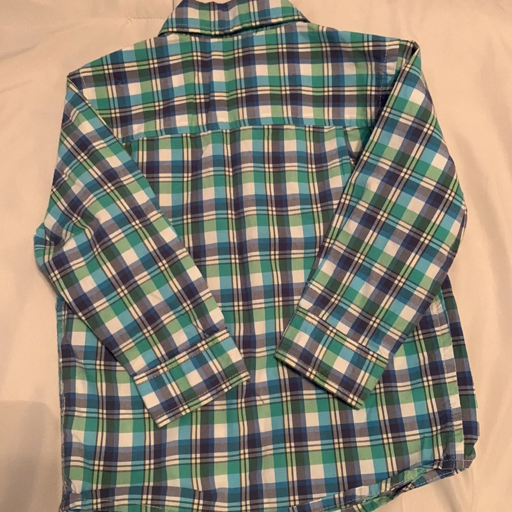 OshKosh B’gosh Boys 2T Green & Blue Plaid Button Down Shirt